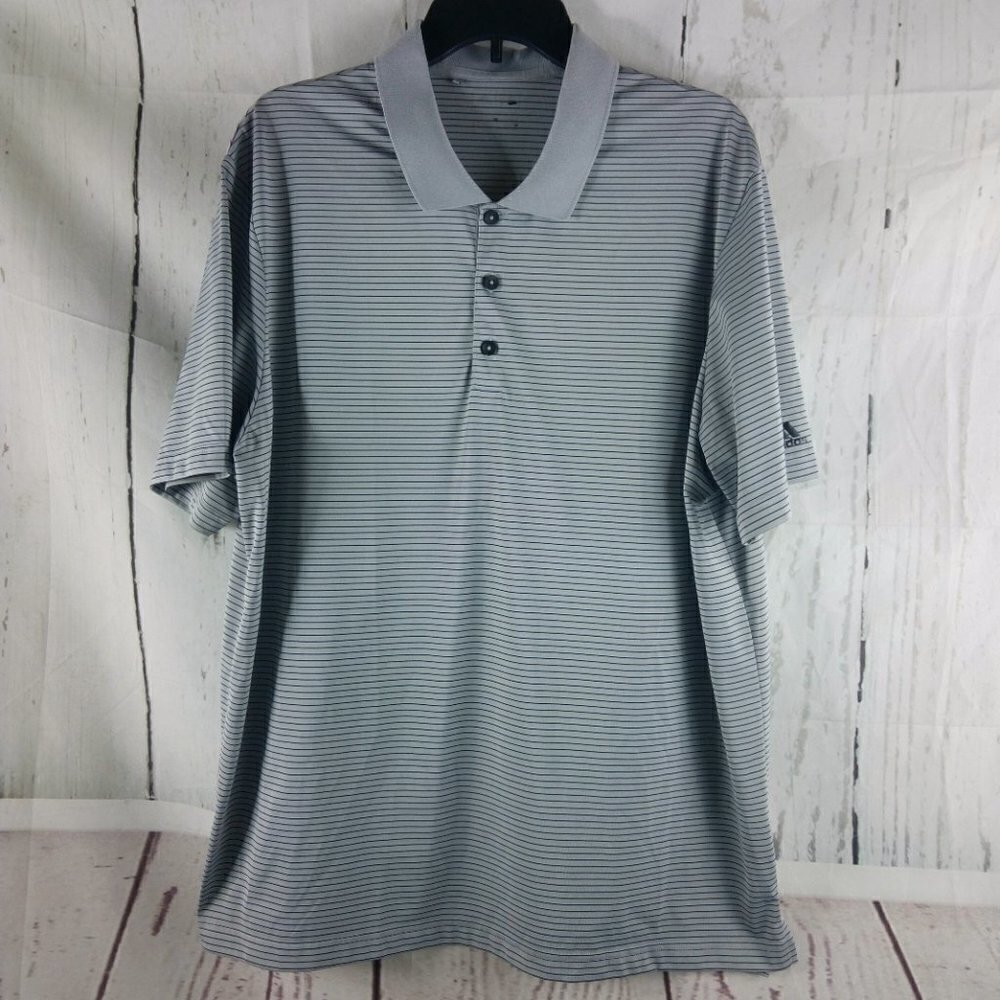 Adidas Mens Gray Black Striped Size XL Golf Polo Shirt